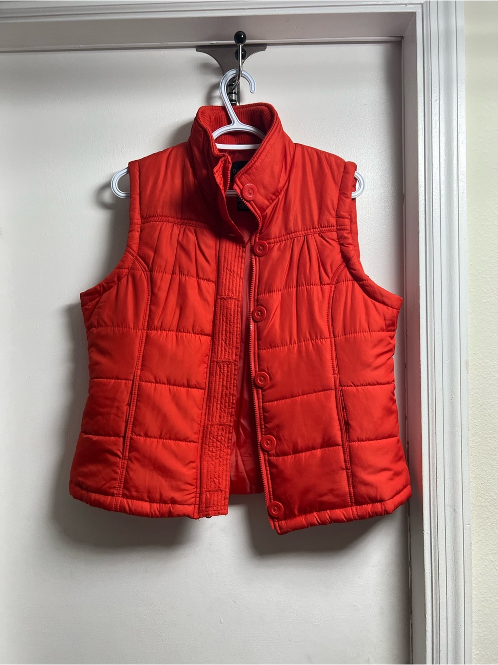 Outer Edge Orange Quilted Button-Front Puffer Vest